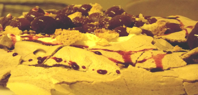 black cherry and amaretto pavlova