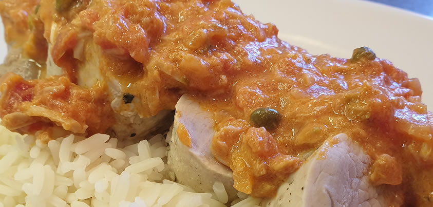 Pork loin with a Tuna Sauce and rice